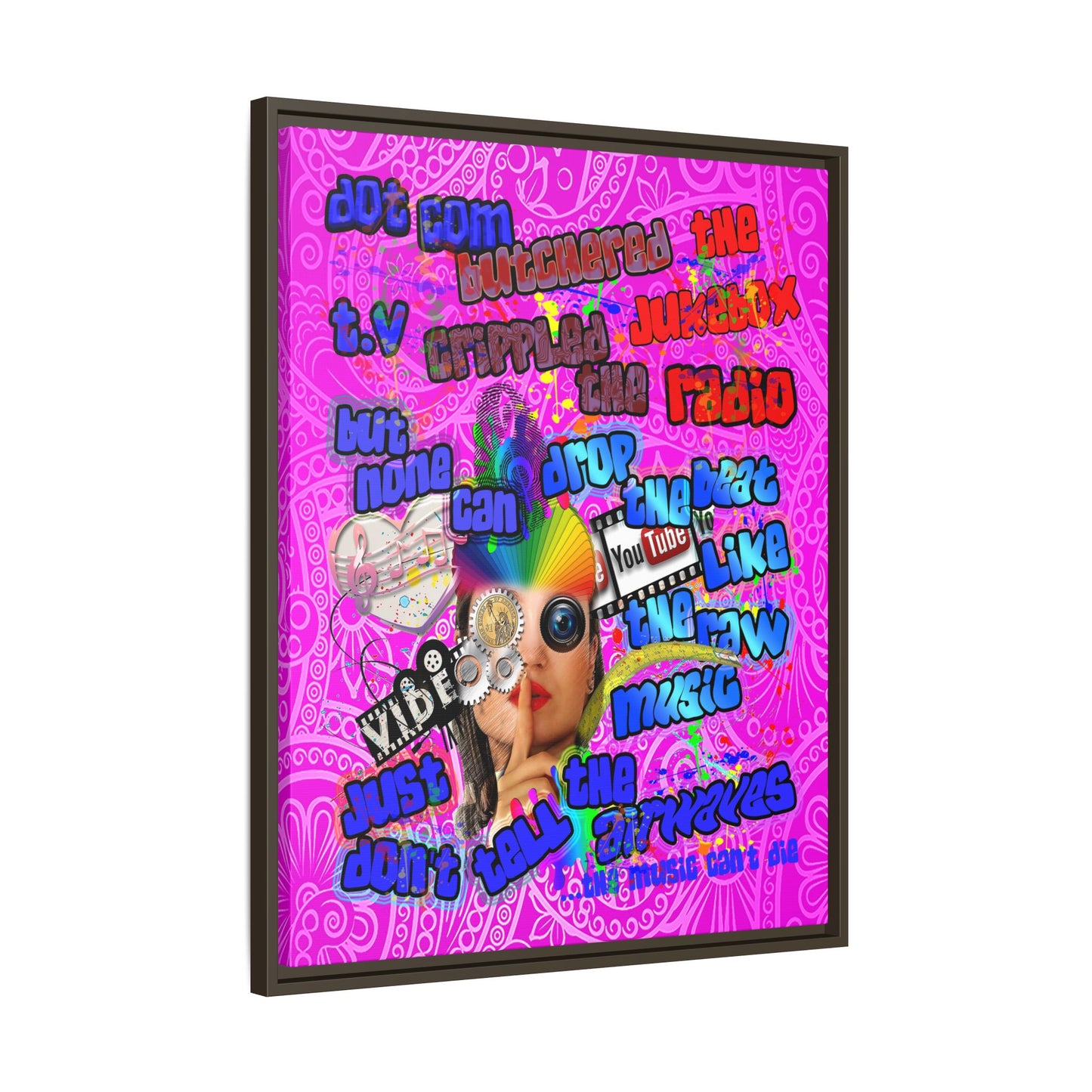 drop the beat - framed canvas art (pink swirl)
