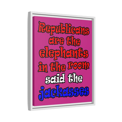 donkeys and elephants - framed canvas art (pink)