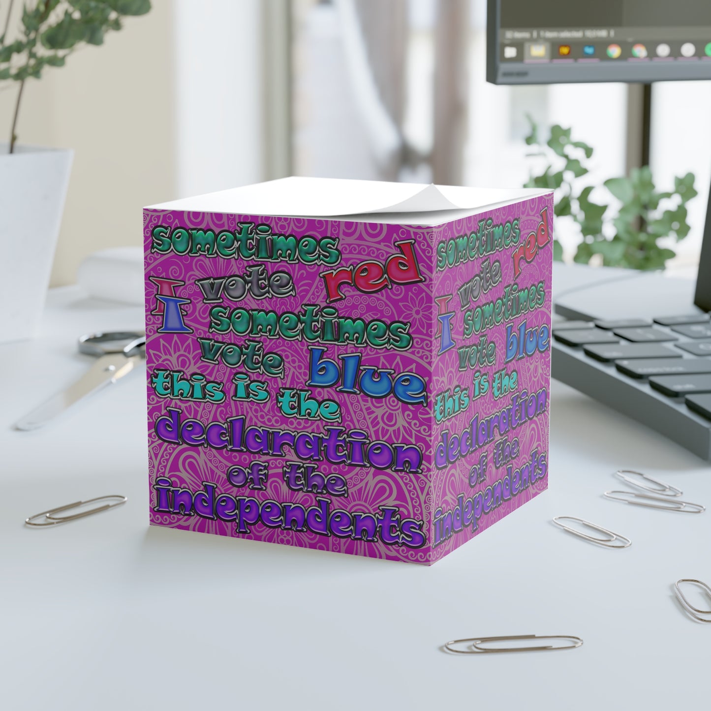 declaration of the independents - note cube (pink swirl)