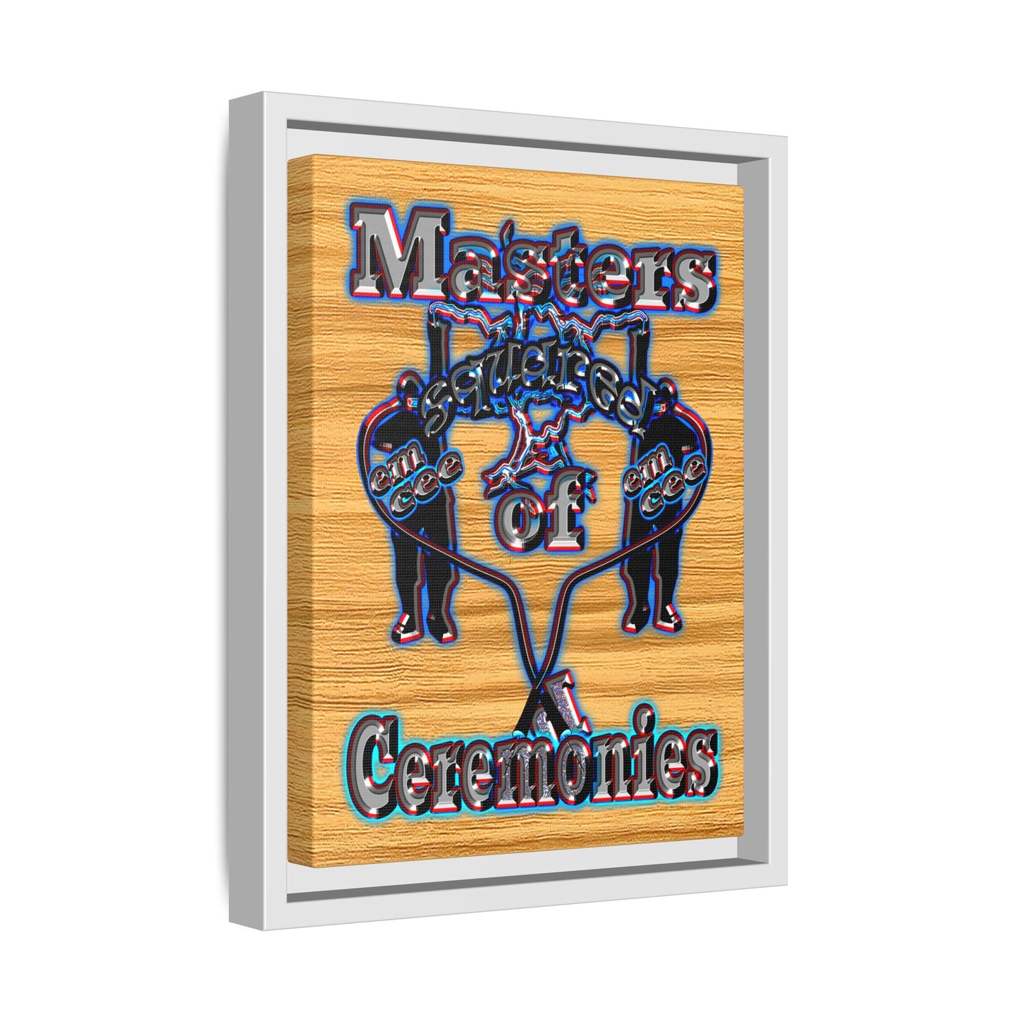 em cee squared - framed canvas art (butterscotch wood finish)