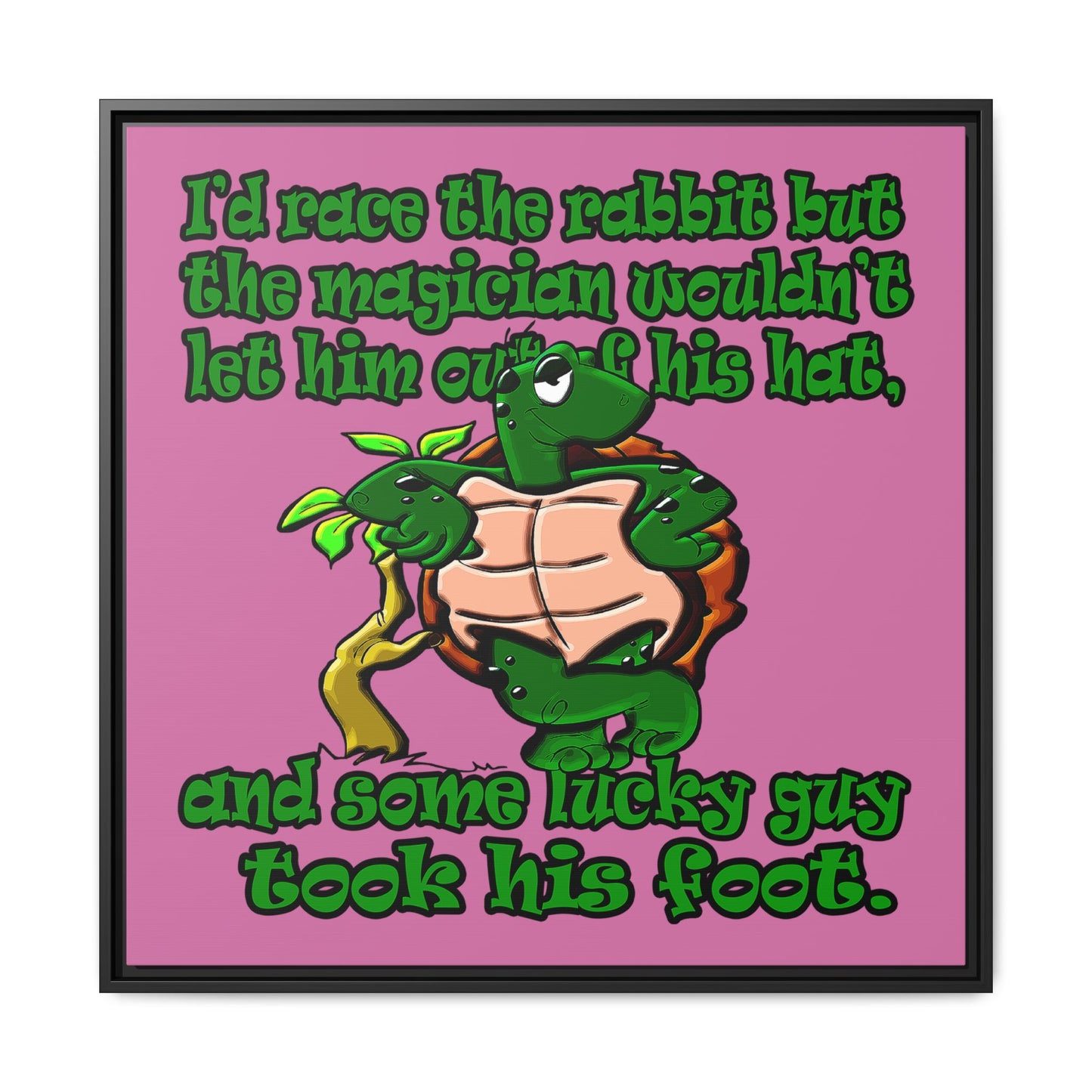 turtle race - framed canvas art (light pink)