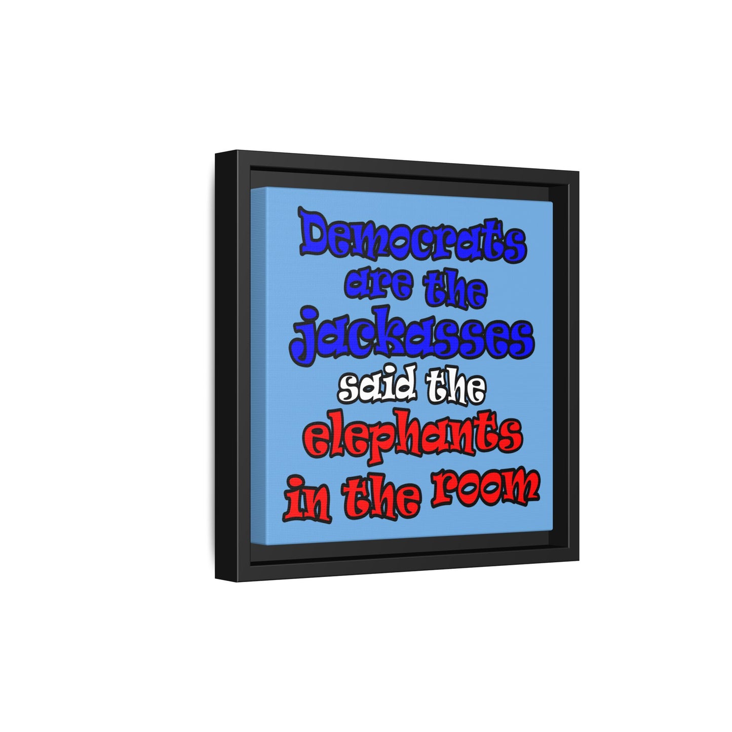 donkeys and elephants - framed canvas art (light blue)
