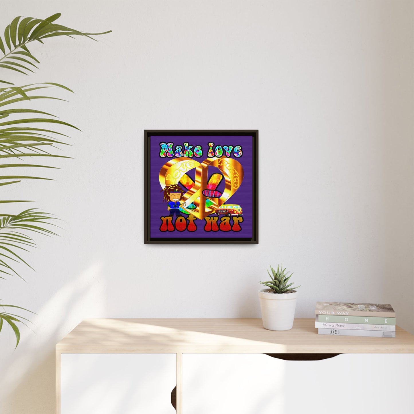 love peace - framed canvas art (purple)