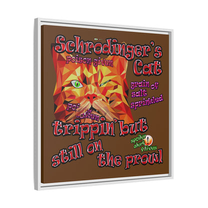 schrodinger's cat - framed canvas art (brown)