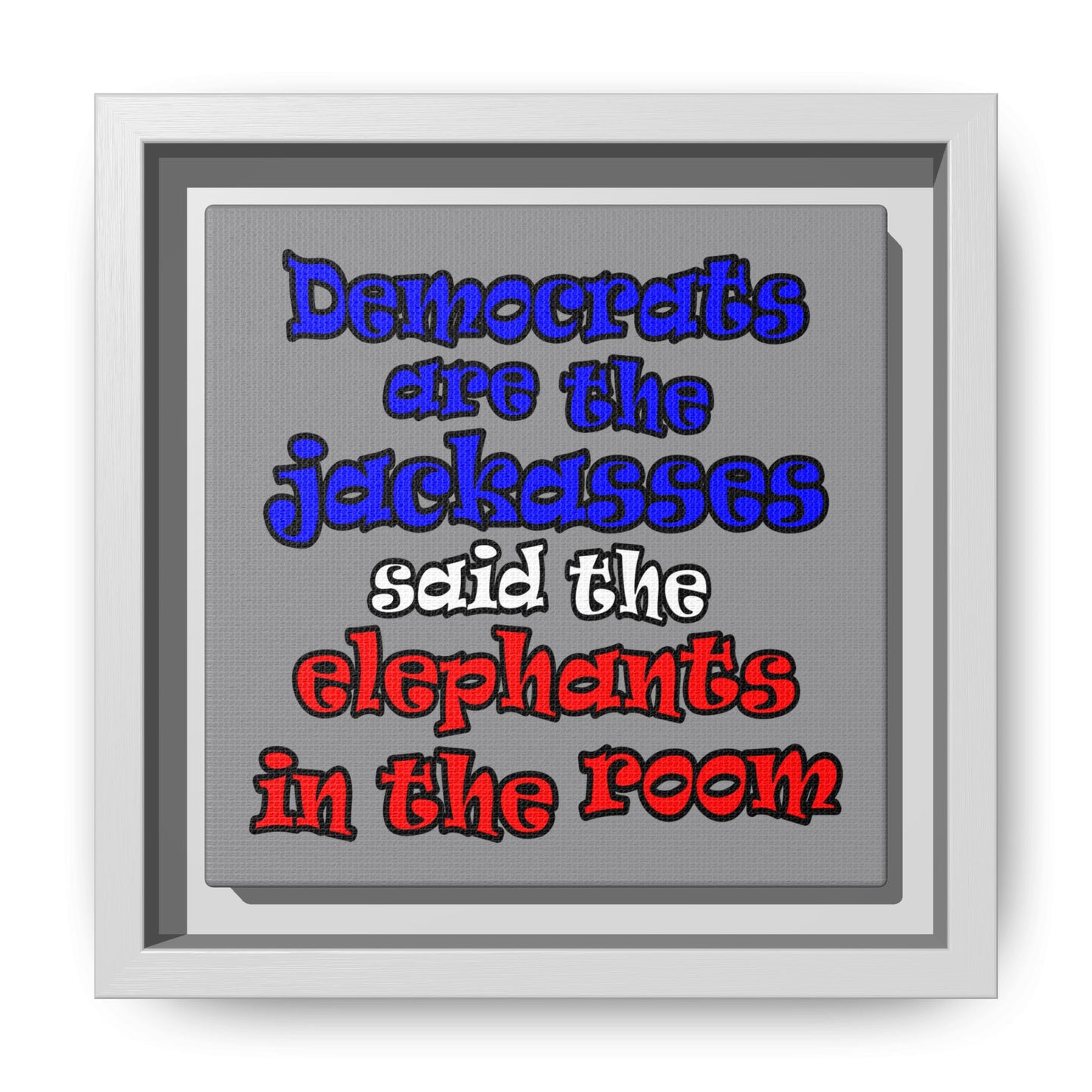 donkeys and elephants - framed canvas art (grey)