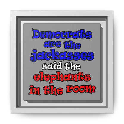 donkeys and elephants - framed canvas art (grey)