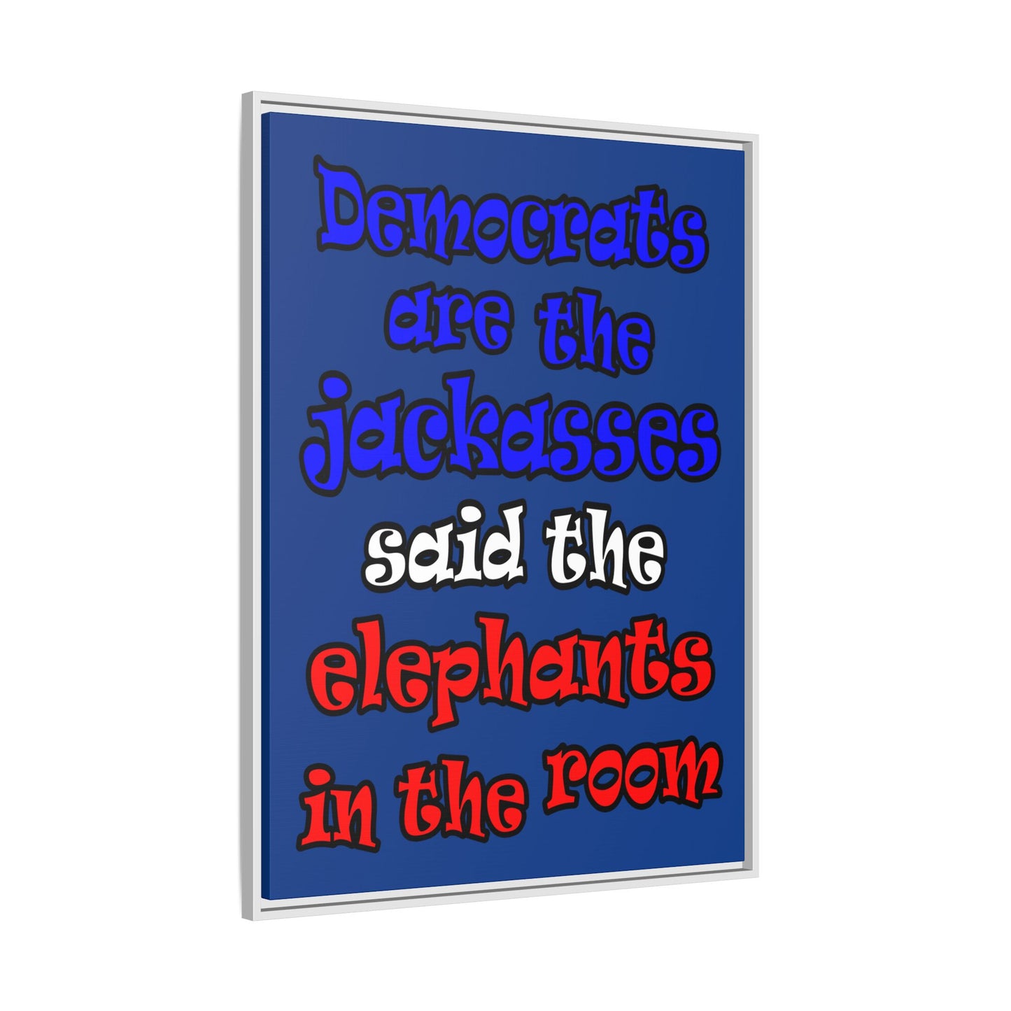 donkeys and elephants - framed canvas art (dark blue)