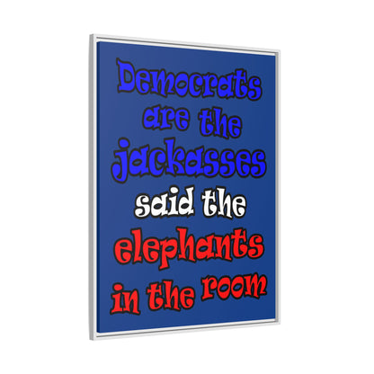 donkeys and elephants - framed canvas art (dark blue)