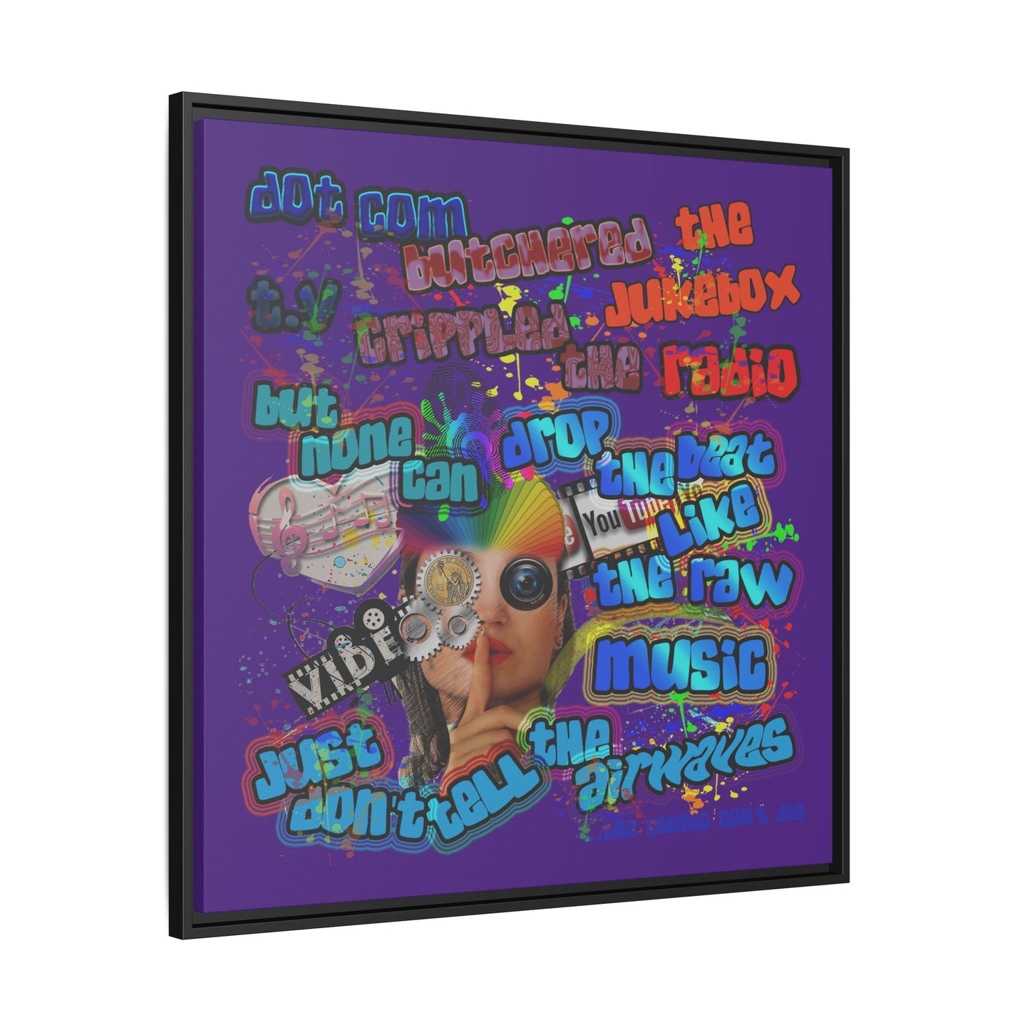 drop the beat - framed canvas art (purple)