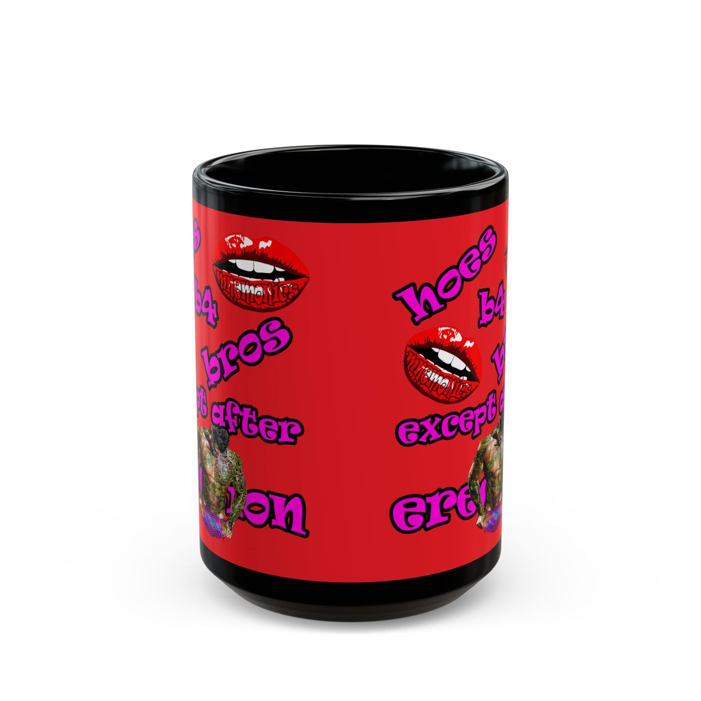 hoes b4 bros - Black Mug (red)