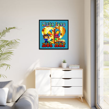 love peace - framed canvas art (turquoise)