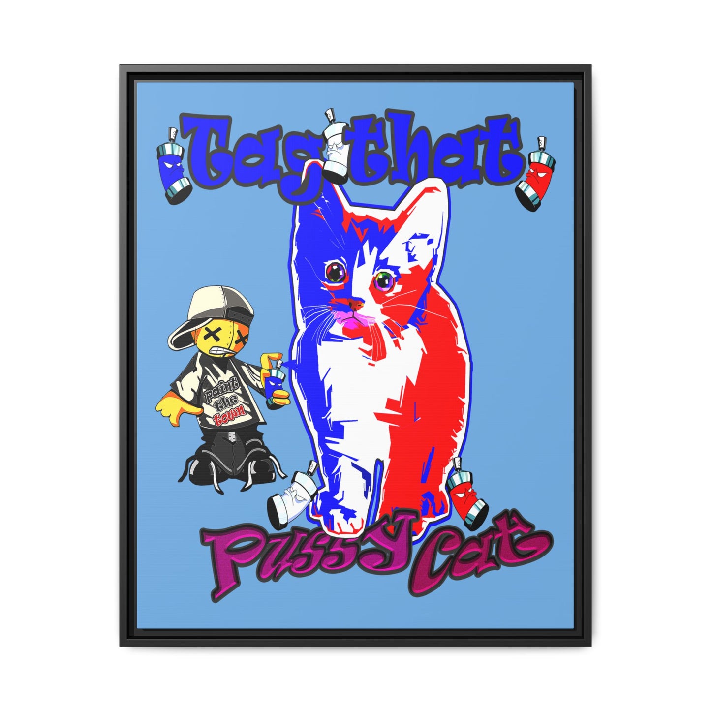 tag that - framed canvas art (light blue)