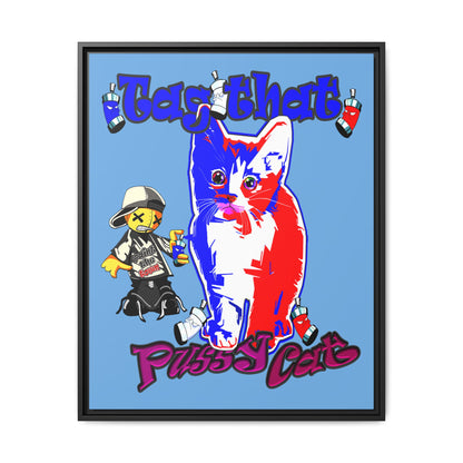 tag that - framed canvas art (light blue)