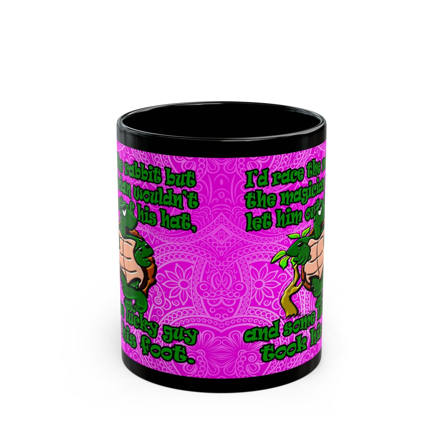 turtle race - Black Mug (pink swirl)
