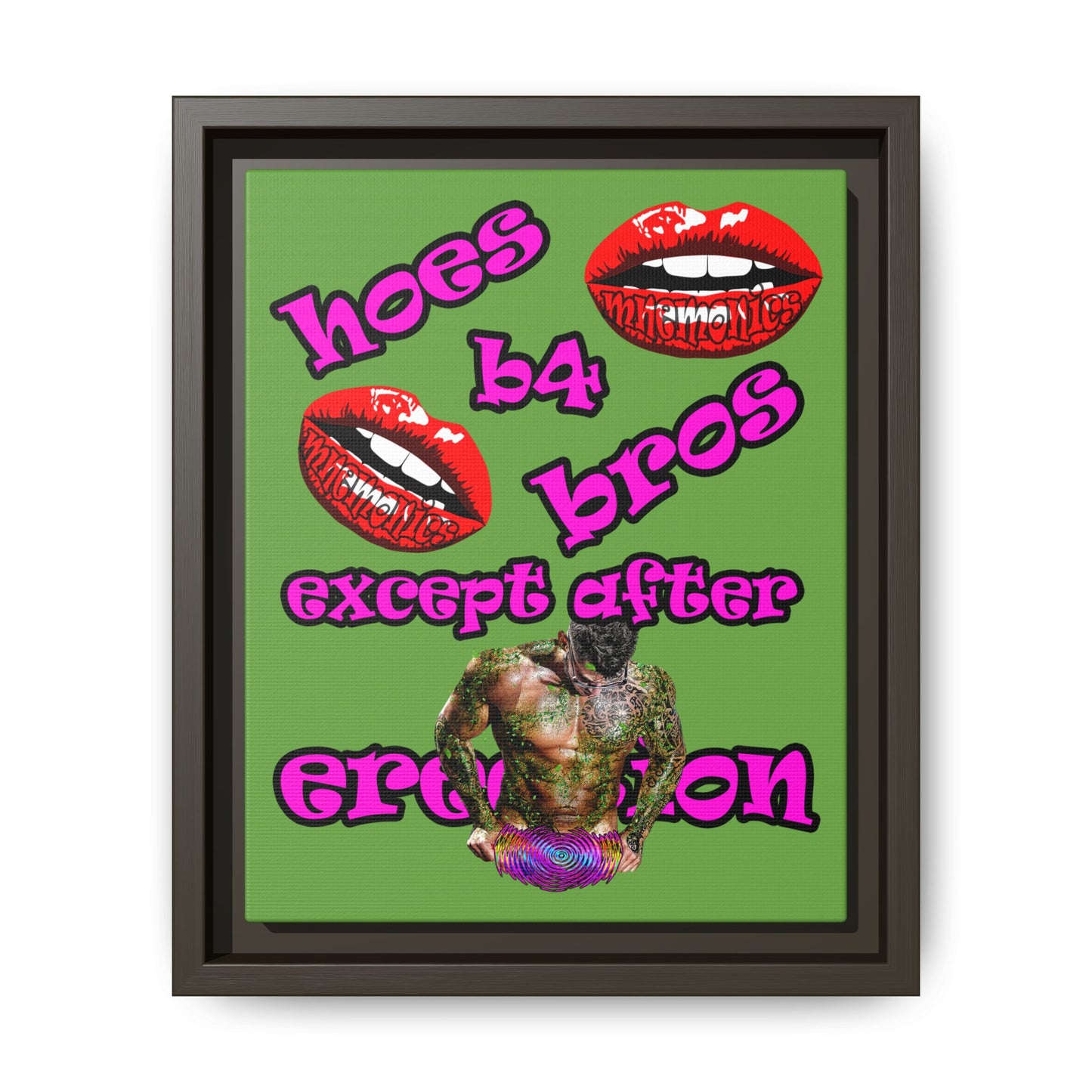 hoes b4 bros - framed canvas art (green)