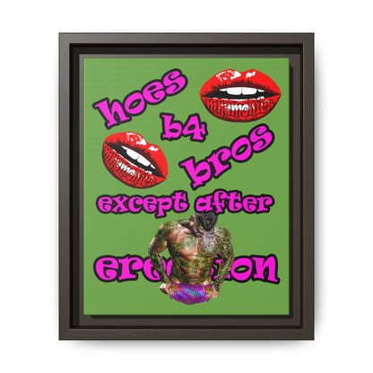 hoes b4 bros - framed canvas art (green)