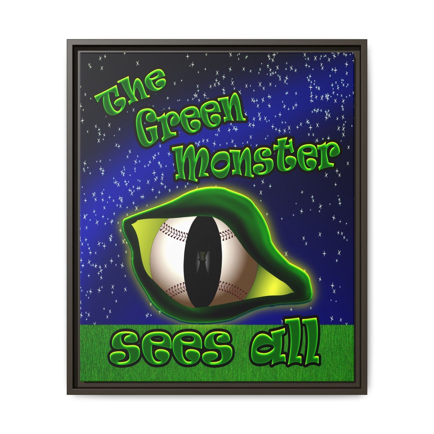 green monster - framed canvas art ('snoops' background)