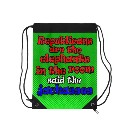 donkeys and elephants - Drawstring Bag (logo green)