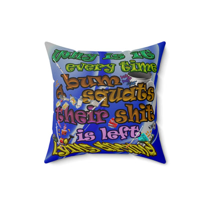 the bum's shit - Spun Polyester Square Pillow - (blue-white wave)