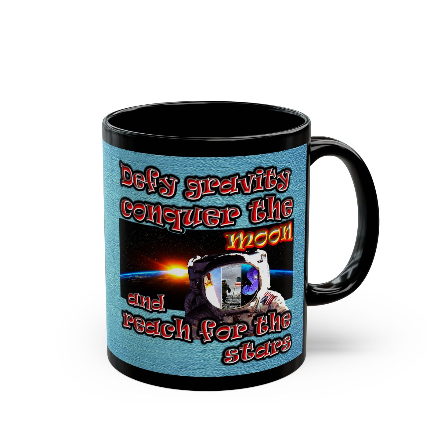 defy conquer reach - Black Mug (faded blue)