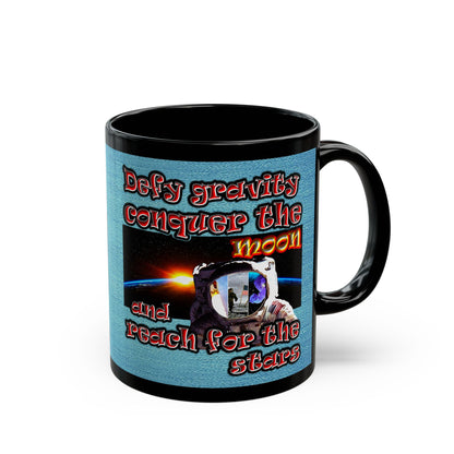 defy conquer reach - Black Mug (faded blue)