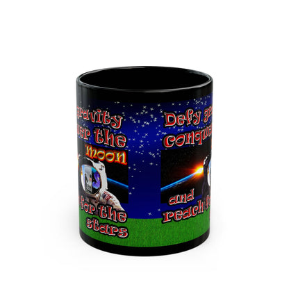 defy conquer reach - Black Mug ('snoops' background)