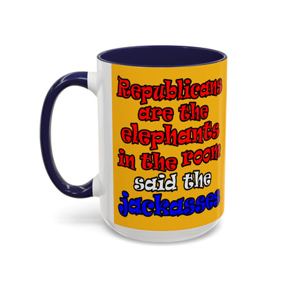 donkeys and elephants - Accent Mug (yellow)