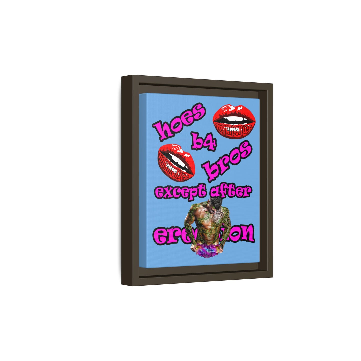 hoes b4 bros - framed canvas art (light blue)