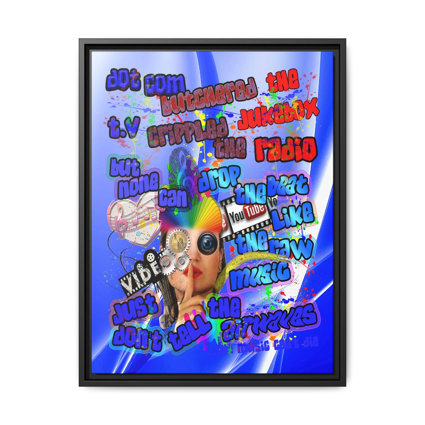 drop the beat - framed canvas art (blue-white wave)
