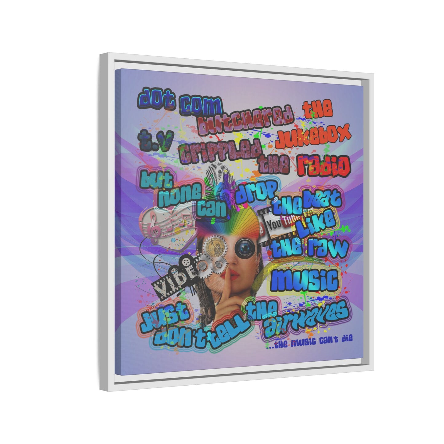 drop the beat - framed canvas art (light blue-pink wave)