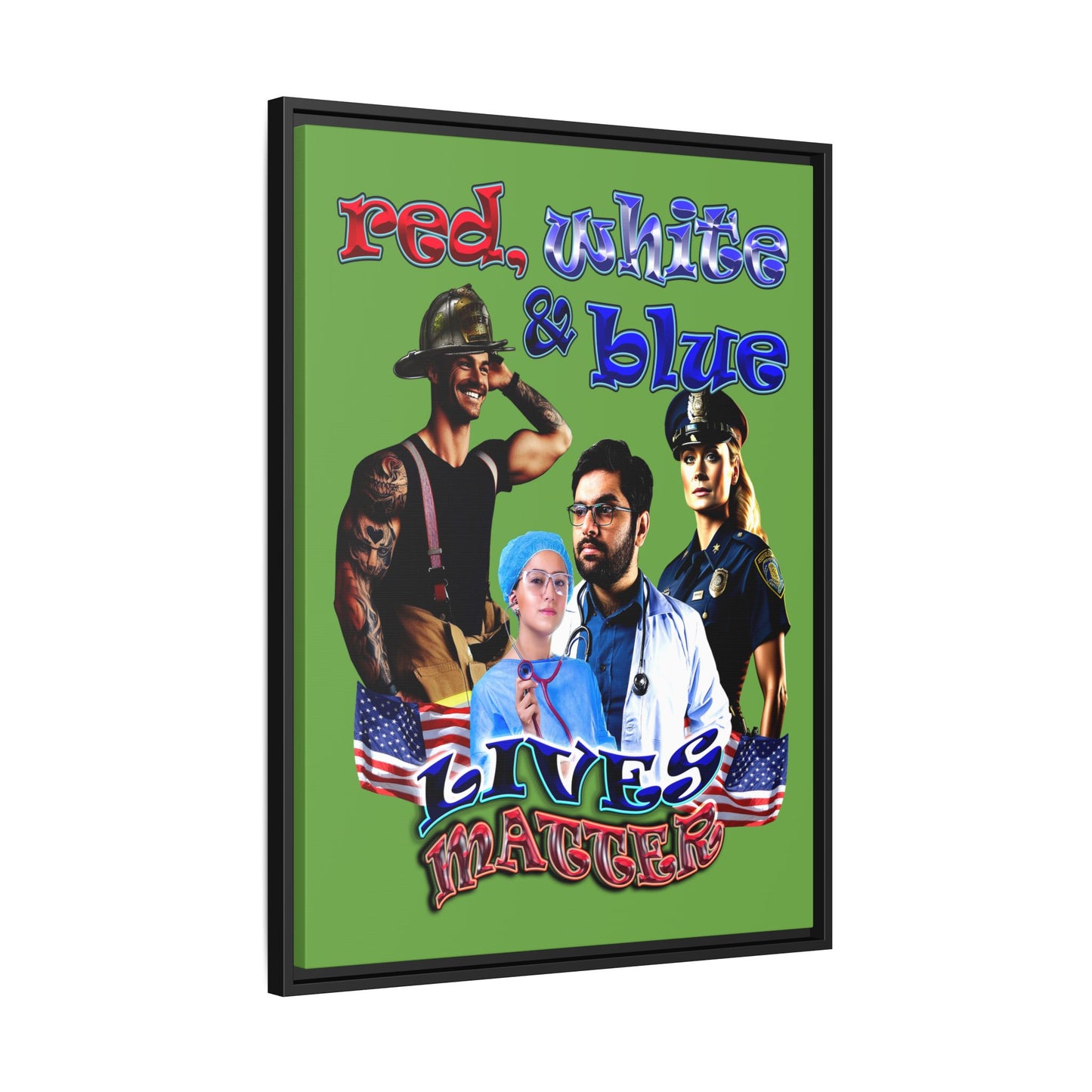 rw&b lives matter - framed canvas art (green)