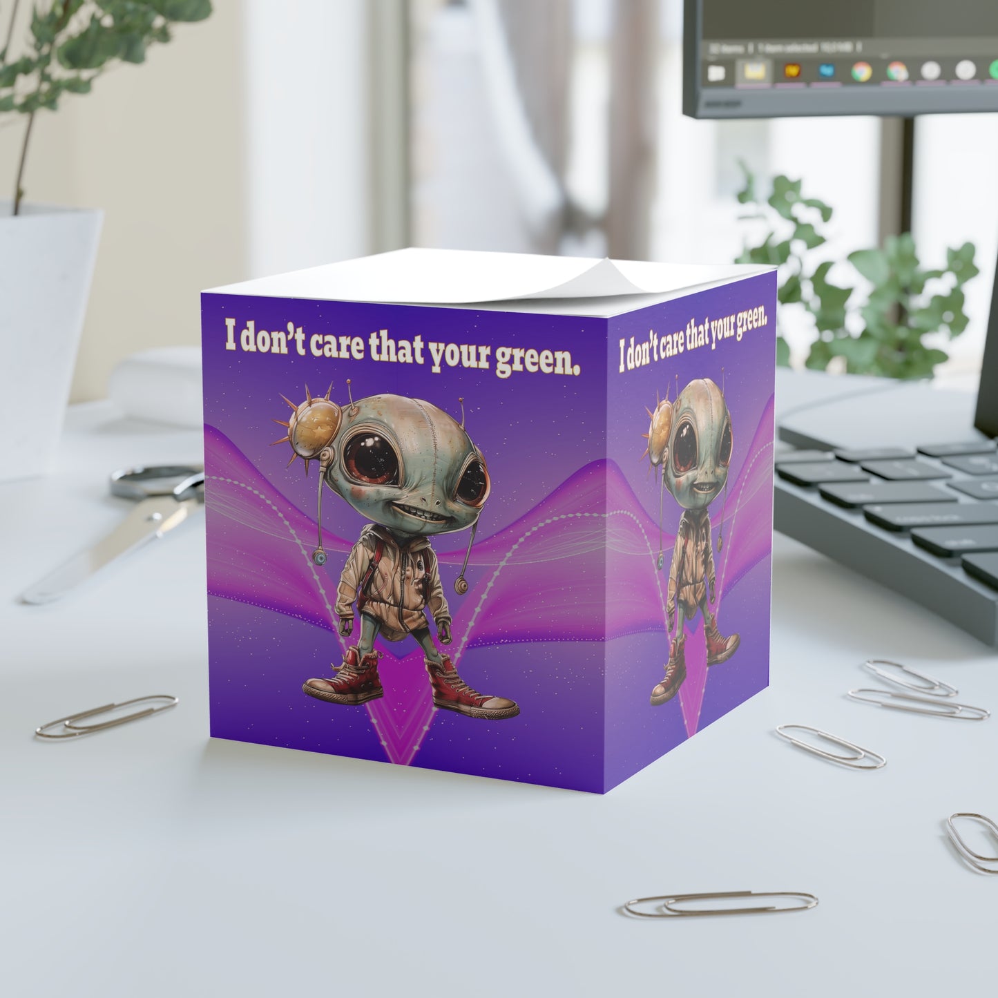 I don't care that your green - note cube (purple-pink wave)