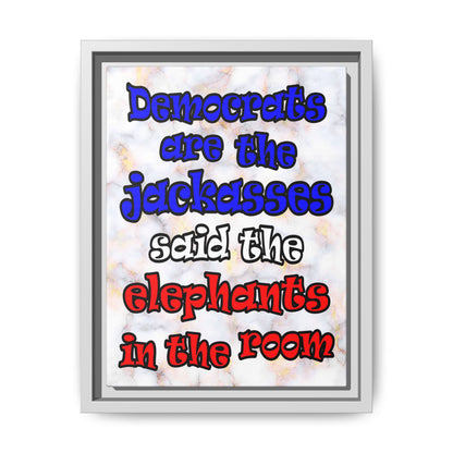 donkeys and elephants - framed canvas art (white marble)