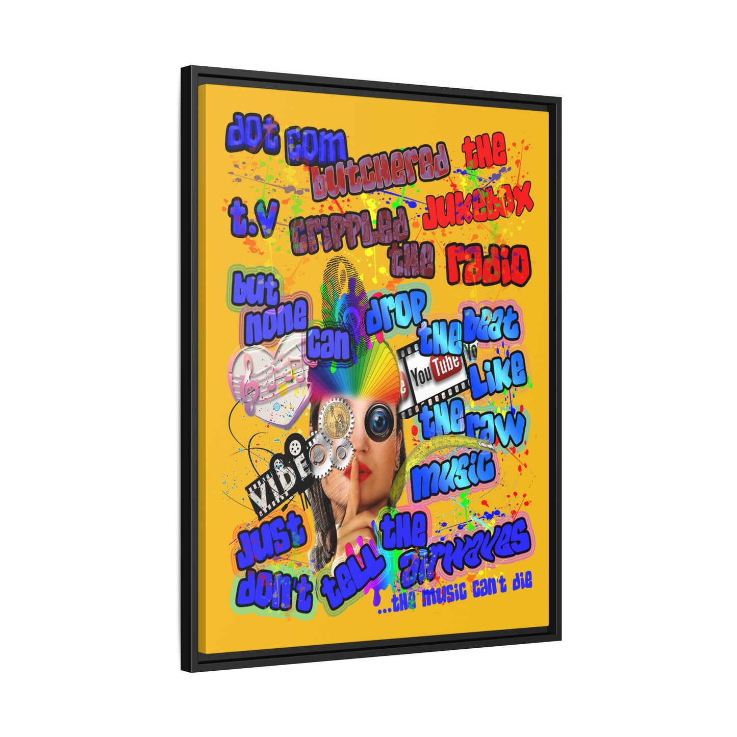 drop the beat - framed canvas art (yellow)