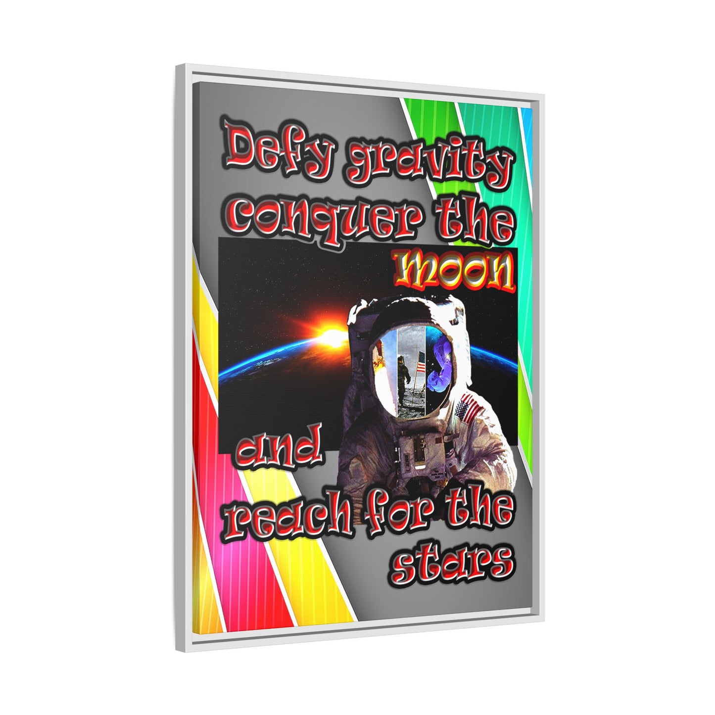 defy conquer reach - framed canvas art (rainbow split)