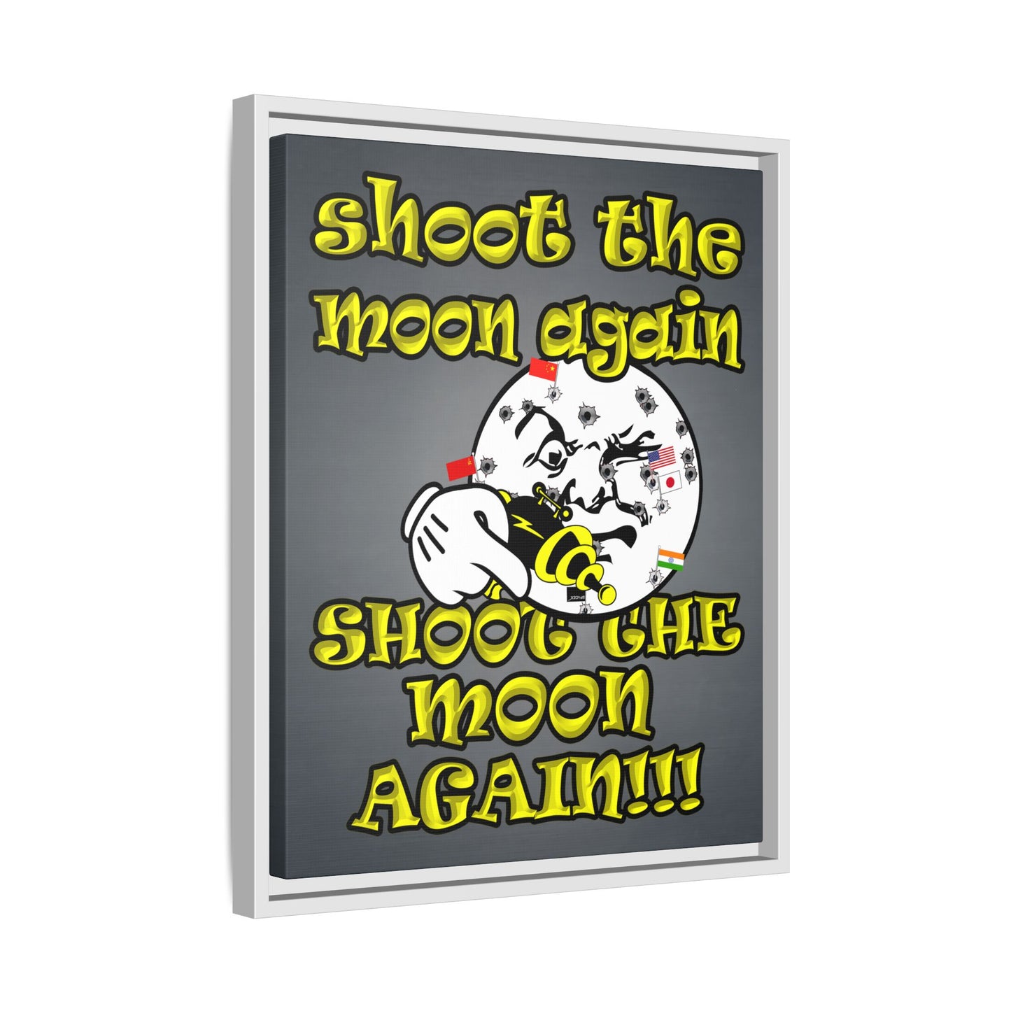 shoot the moon again - framed canvas art (grey-light grey)