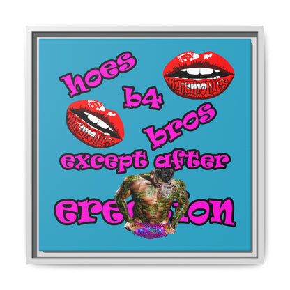 hoes b4 bros - framed canvas art (turquoise)