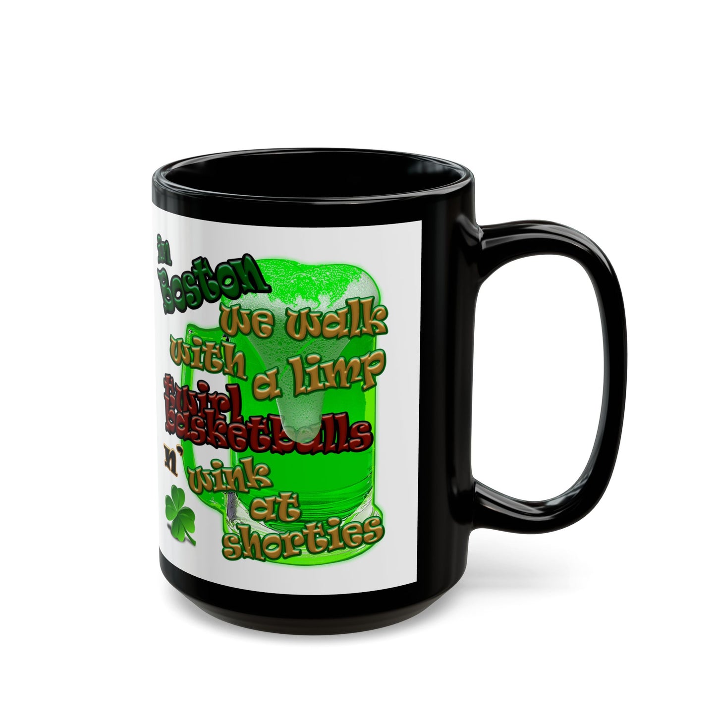 celtics logo - Black Mug (white)