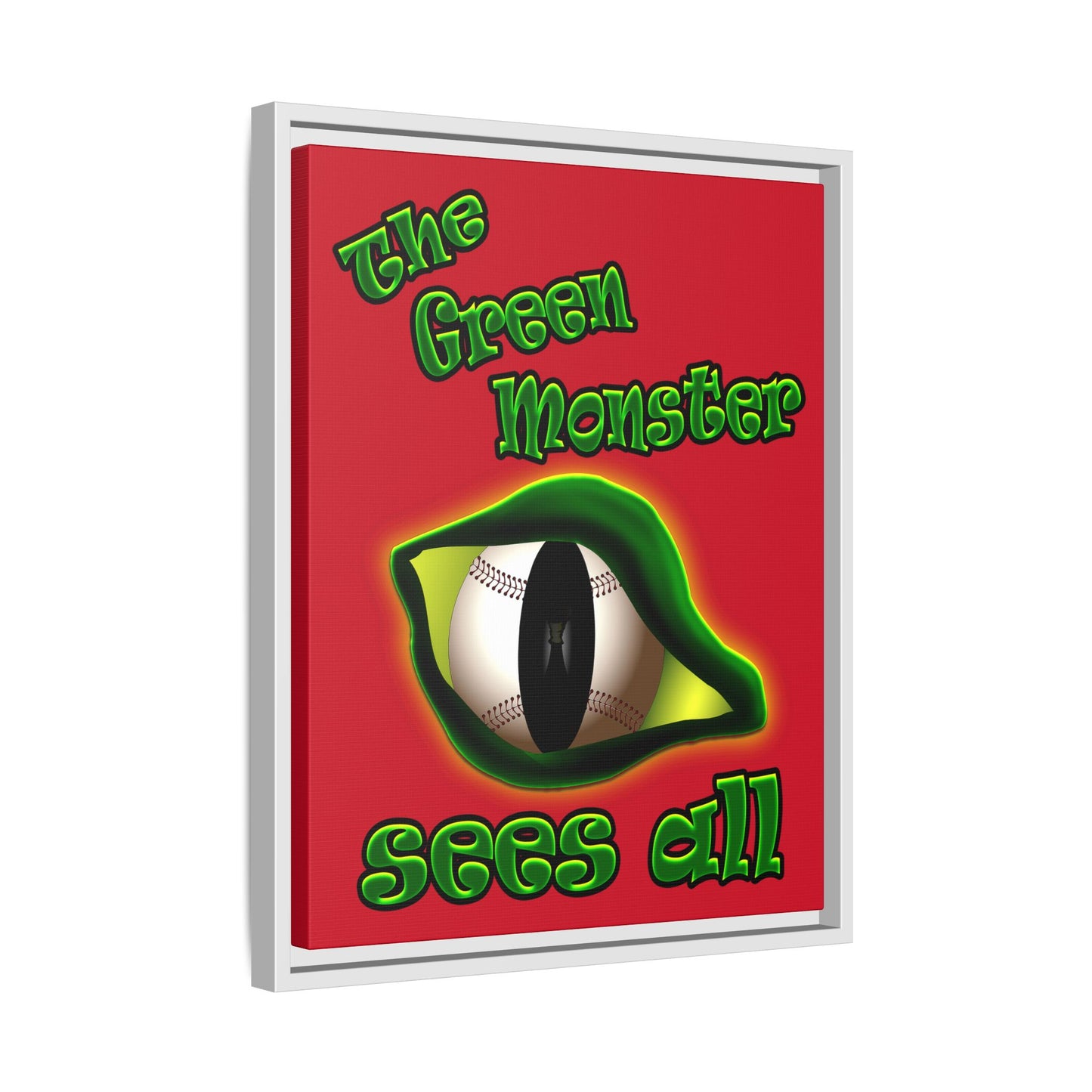 green monster - framed canvas art (dark red)