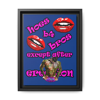 hoes b4 bros - framed canvas art (dark blue)