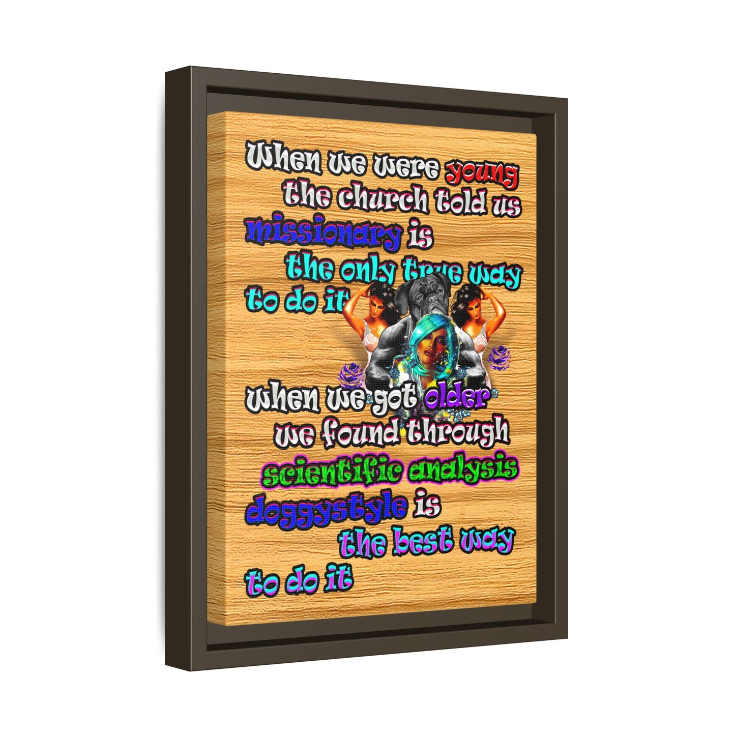 doggystyle - framed canvas art (butterscotch wood finish)