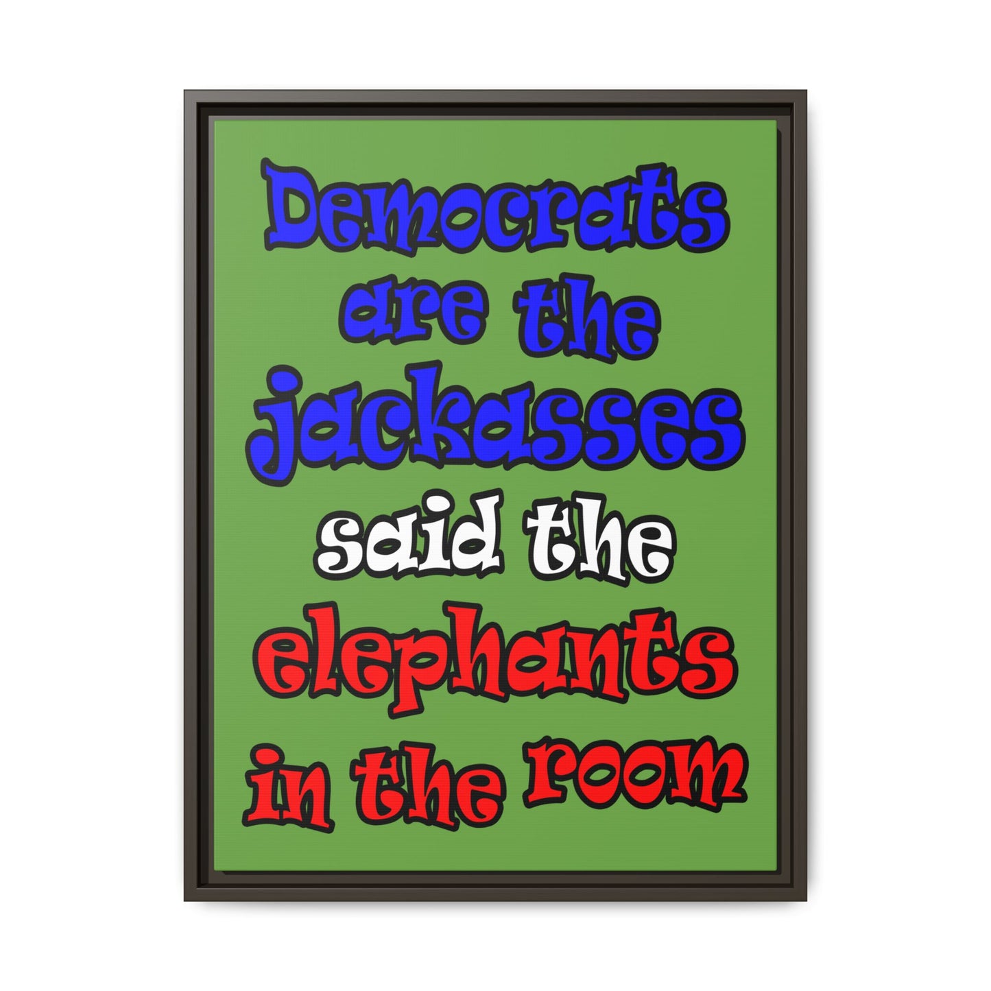 donkeys and elephants - framed canvas art (green)