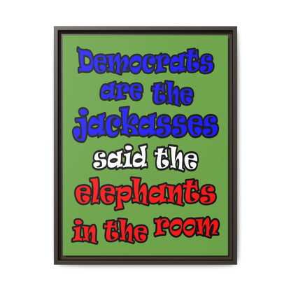 donkeys and elephants - framed canvas art (green)