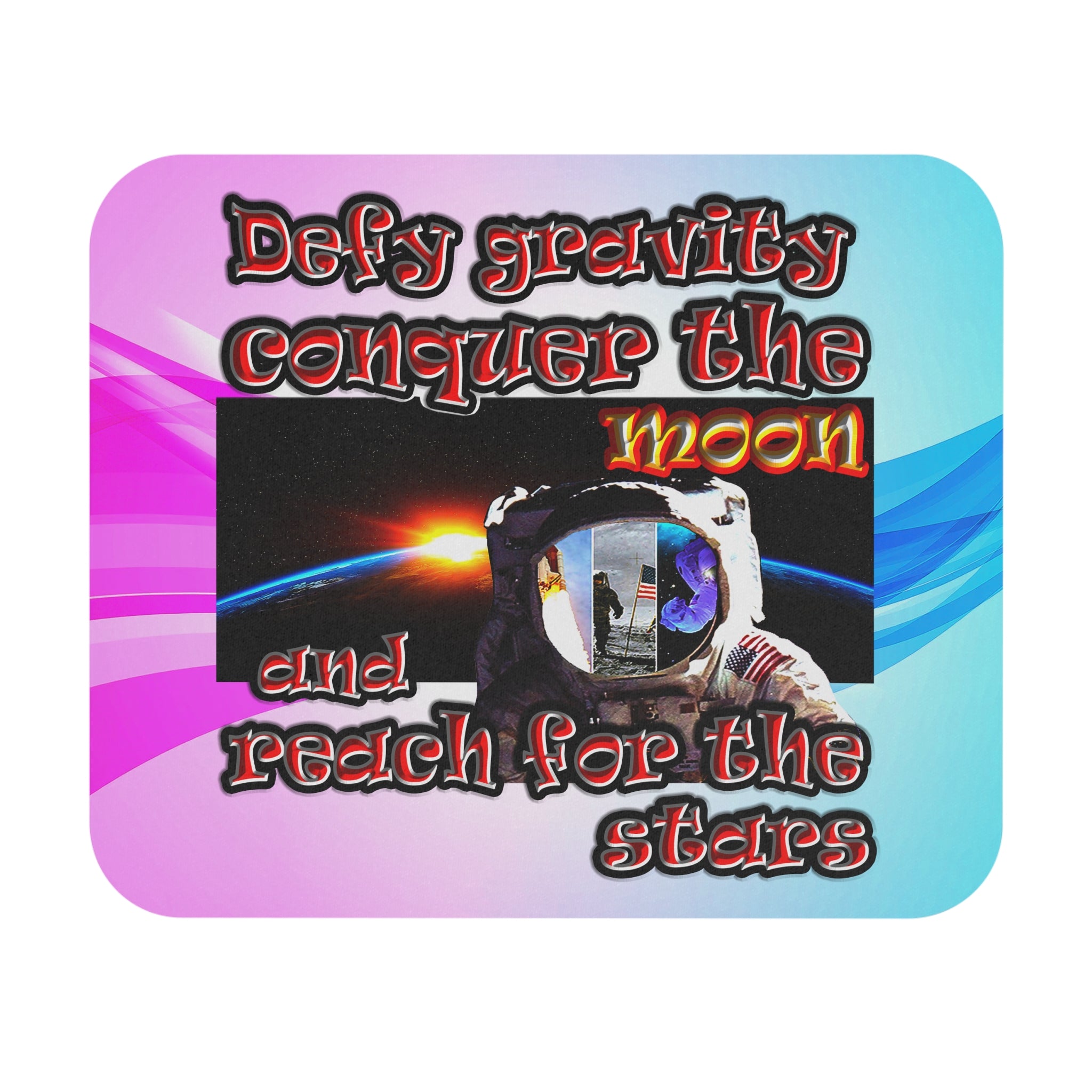 defy conquer reach - Mouse Pad (Rectangle) (light blue-pink wave)