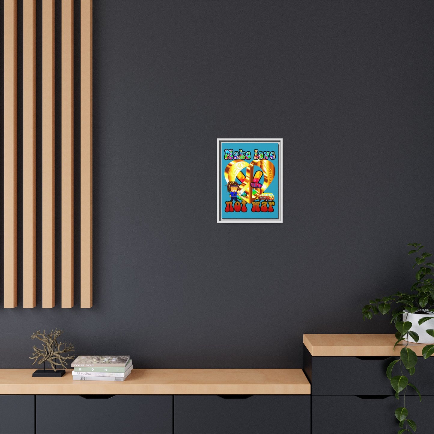 love peace - framed canvas art (turquoise)