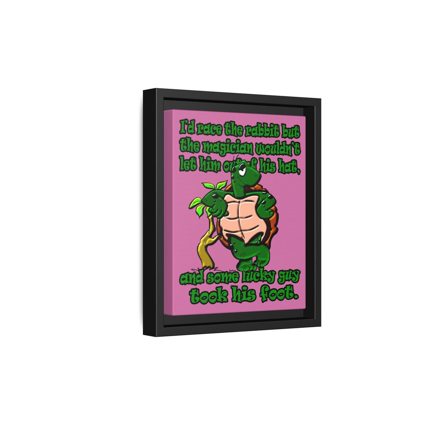 turtle race - framed canvas art (light pink)