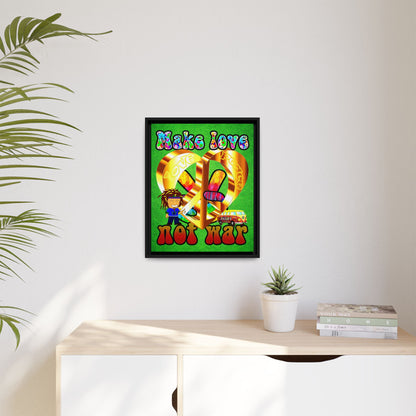 love peace - framed canvas art (green turf)