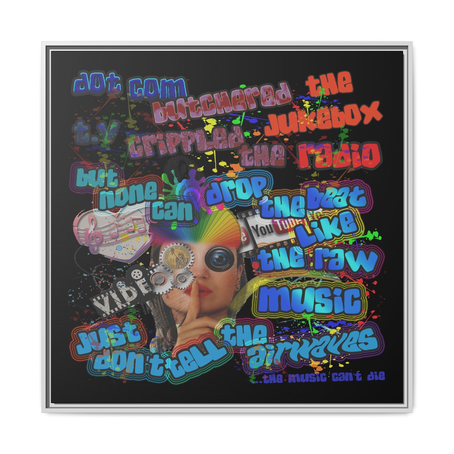 drop the beat - framed canvas art (black)