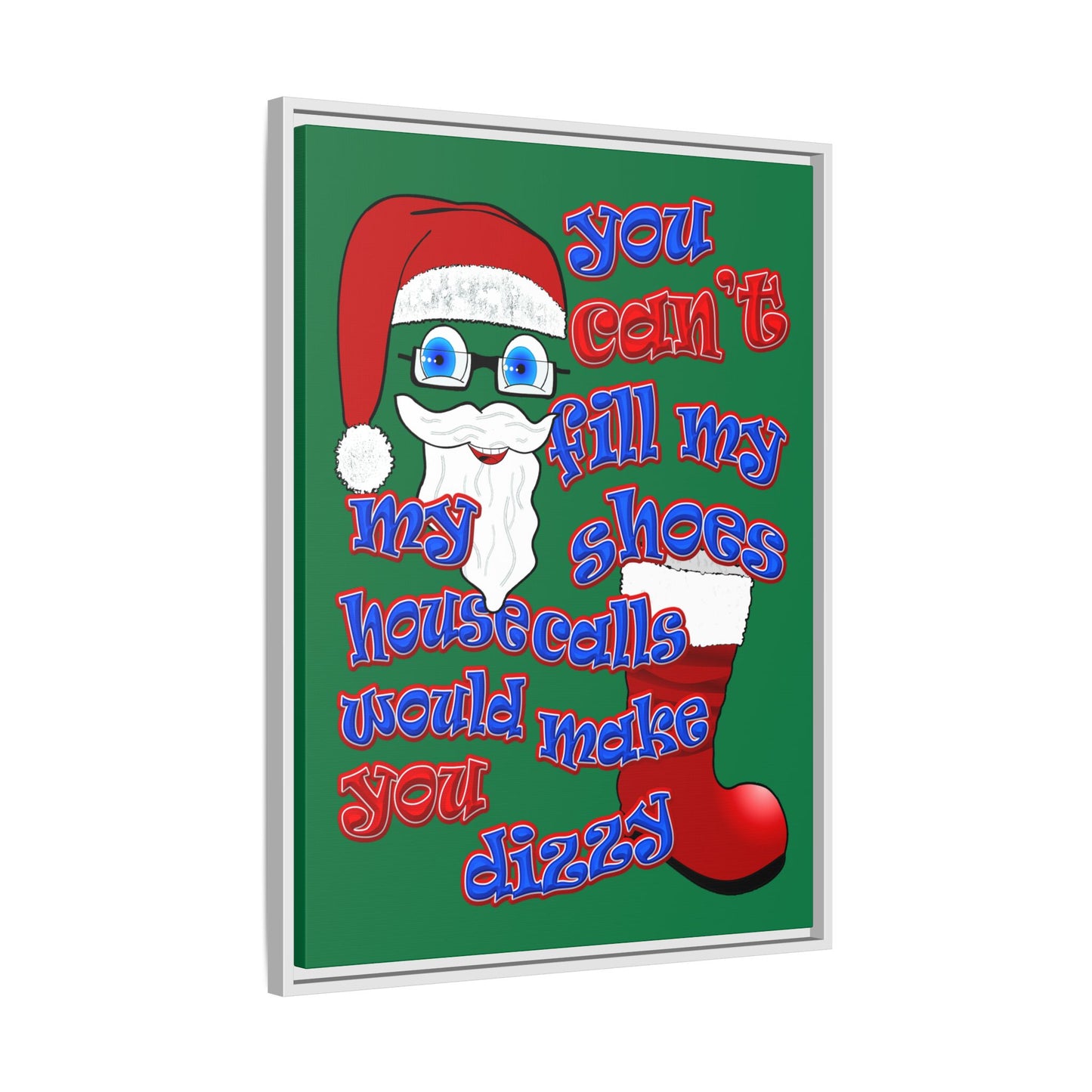 santa's shoes - framed canvas art (dark green)