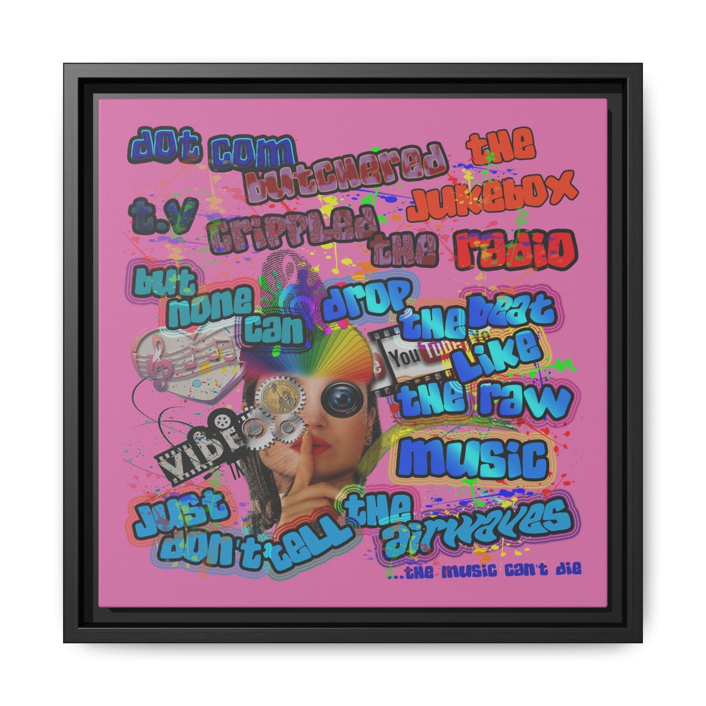 drop the beat - framed canvas art (light pink)